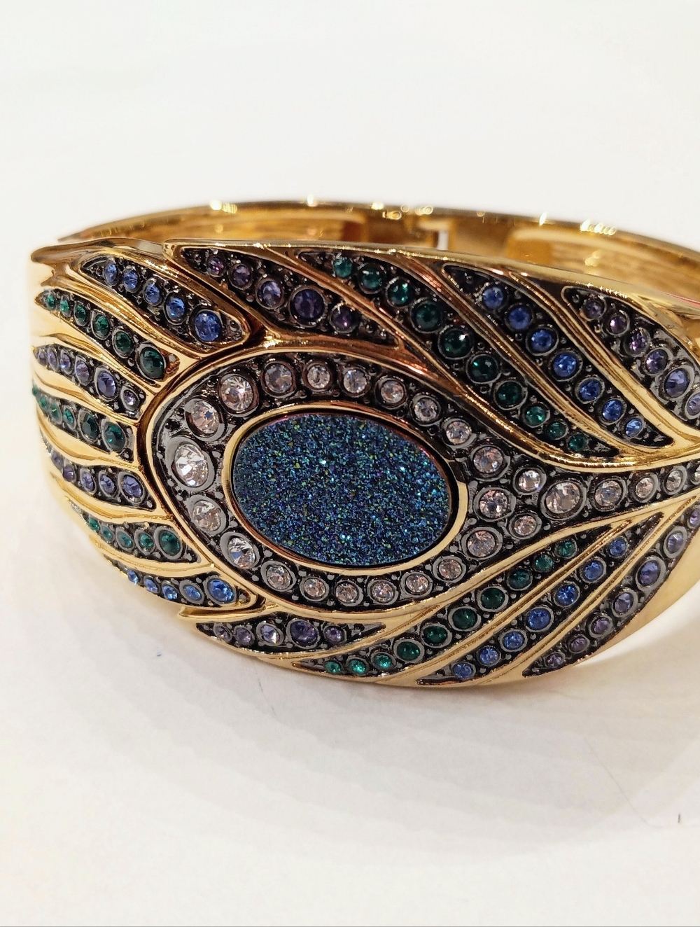 Victoria Wieck Peacock Clamp Bracelet Watch Purple Blue Rhinestones Like New